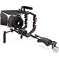 FILMCITY Camera Shoulder Support Rig Kit with Cage & Matte Box for DSLRs Video Camcorder. Adjustable Brackets & Handles. Fits Multiple Lenes Diameter up to 95m. 4x4 Filter Holders. (FC-02)