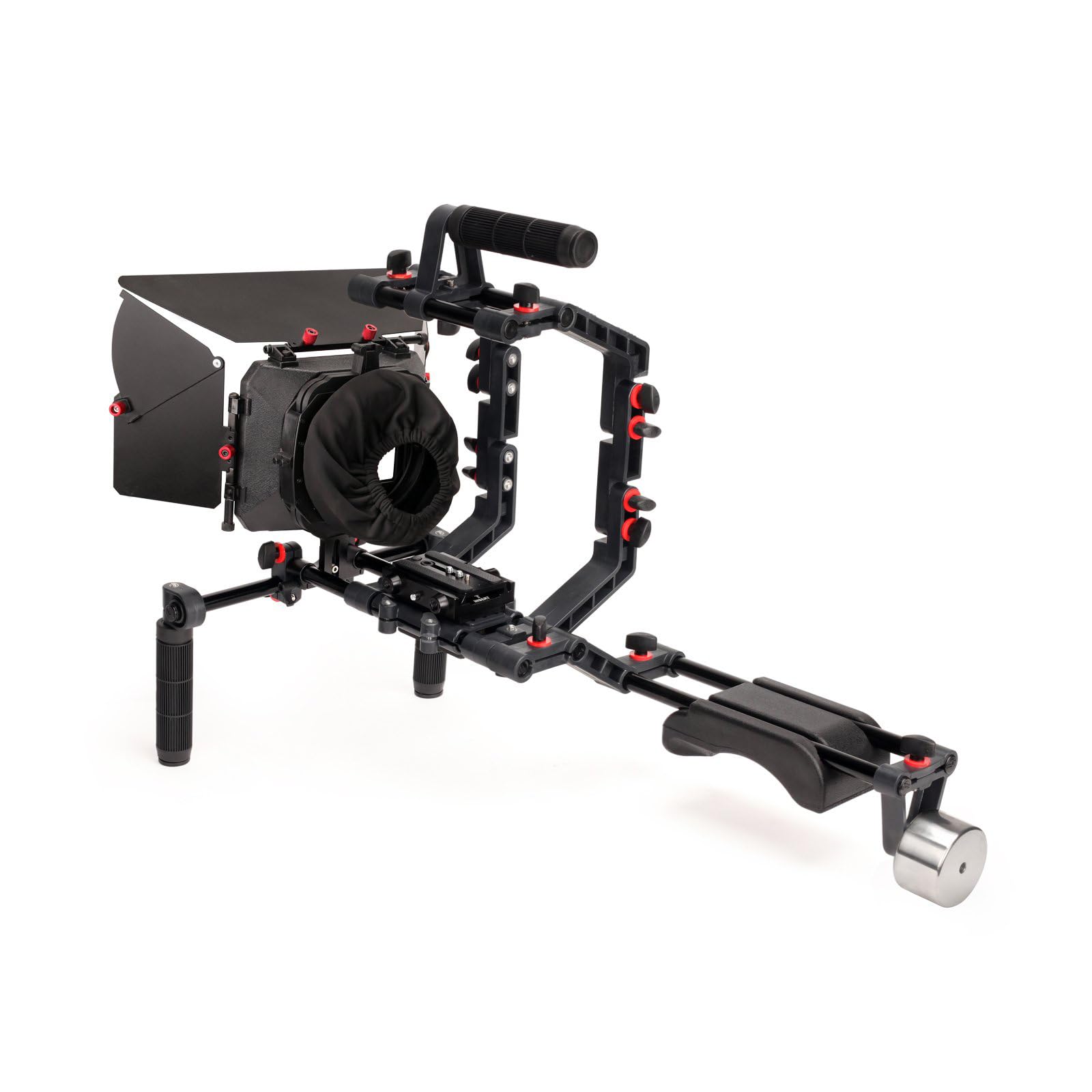 FILMCITY Camera Shoulder Support Rig Kit with Cage & Matte Box for DSLRs Video Camcorder. Adjustable Brackets & Handles. Fits Multiple Lenes Diameter up to 95m. 4x4 Filter Holders (FC-02)