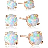 Stunning Rose Gold Plated Opal Studs, 18K Rose Gold Plated Opal Stud Earrings 6MM Round For Women