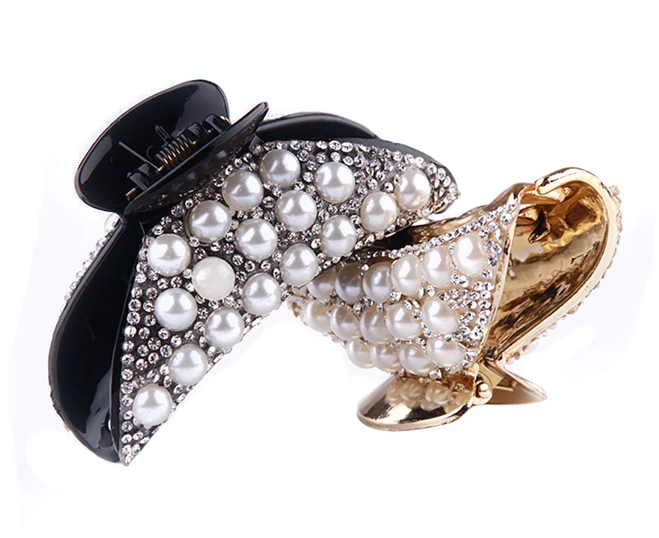 Set of 2 Rhinestones Hair Claw Clips Hair Clamp with Imitation Pearl Non-Slip Hair Jaw Clips Hairpin