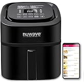 NUWAVE Brio 8-Qt Air Fryer, Powerful 1800W, Easy-to-Read Cool White Display, 50°-400°F Temp Controls, 100 Pre-Programmed Pres
