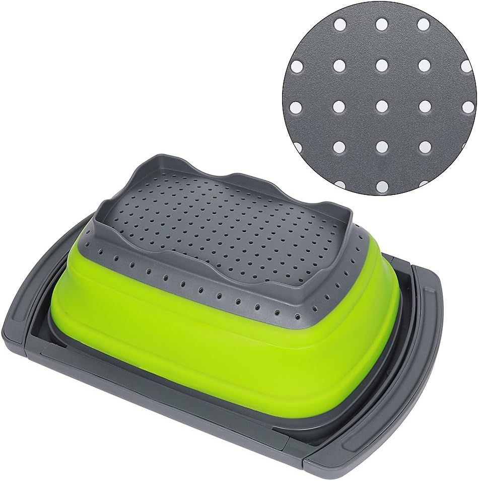 QiMH Colander collapsible Over The Sink Vegtable/Fruit Colander Strainer With Extendable Handles(Green&Red) (Green) - Image 4