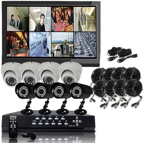 Q1C1 8 CH Channel CCTV Surveillance Security DVR 8 High Resolution cameras IR Night Vision Camera System Kit Pre-Installed 500GB HDD (Monitor Not Included)