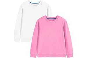 Shouldin 2-Pack Kids and Toddlers' Crewneck Sweatshirts Medium Weight Solid Long Sleeve Pullover Tops for Boys and Girls