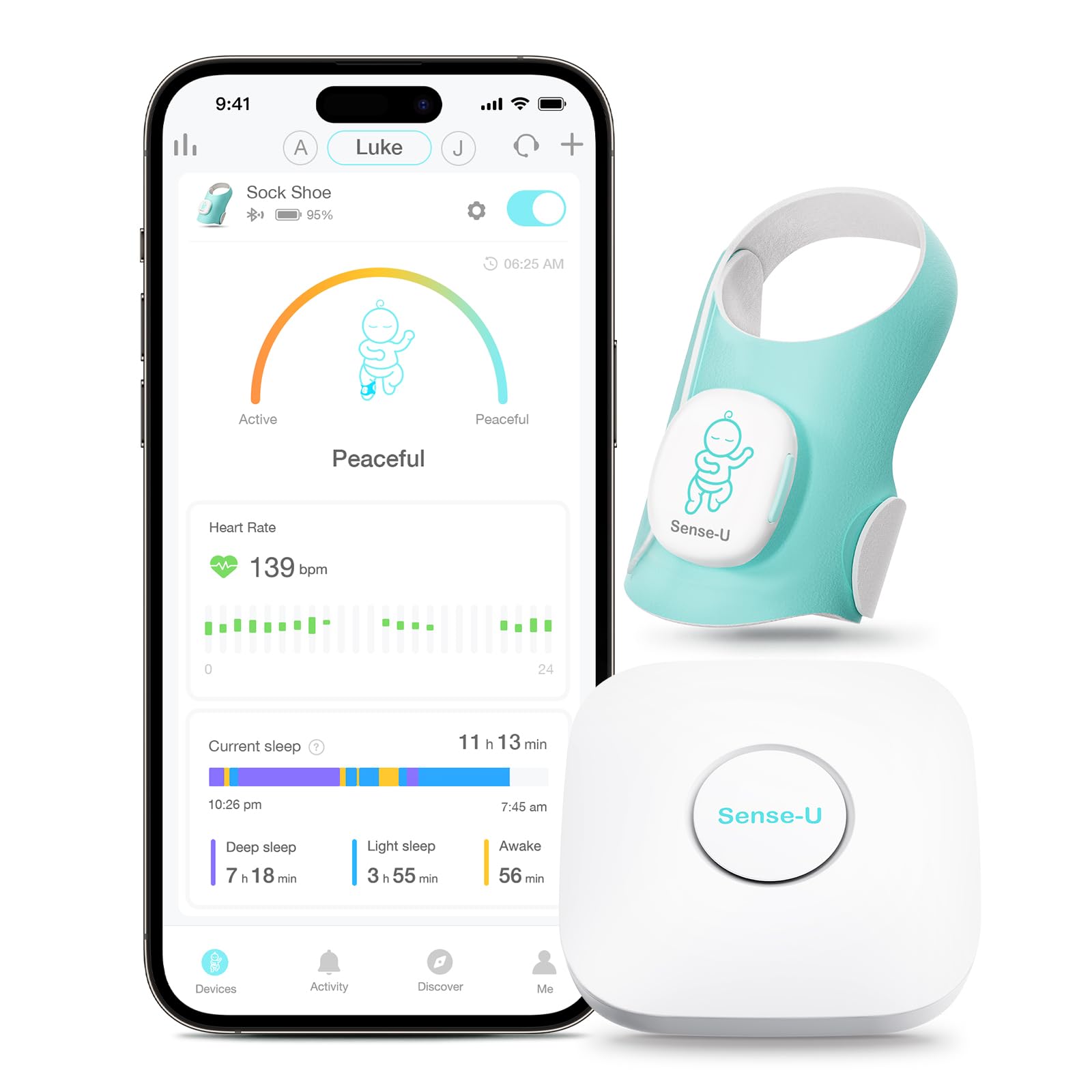Photo 1 of Sense-U Smart Sock Shoe Baby Monitor (Long Range) – Track Baby’s Heart Rate, Movement, and Sleep with Real-Time Alerts from Anywhere