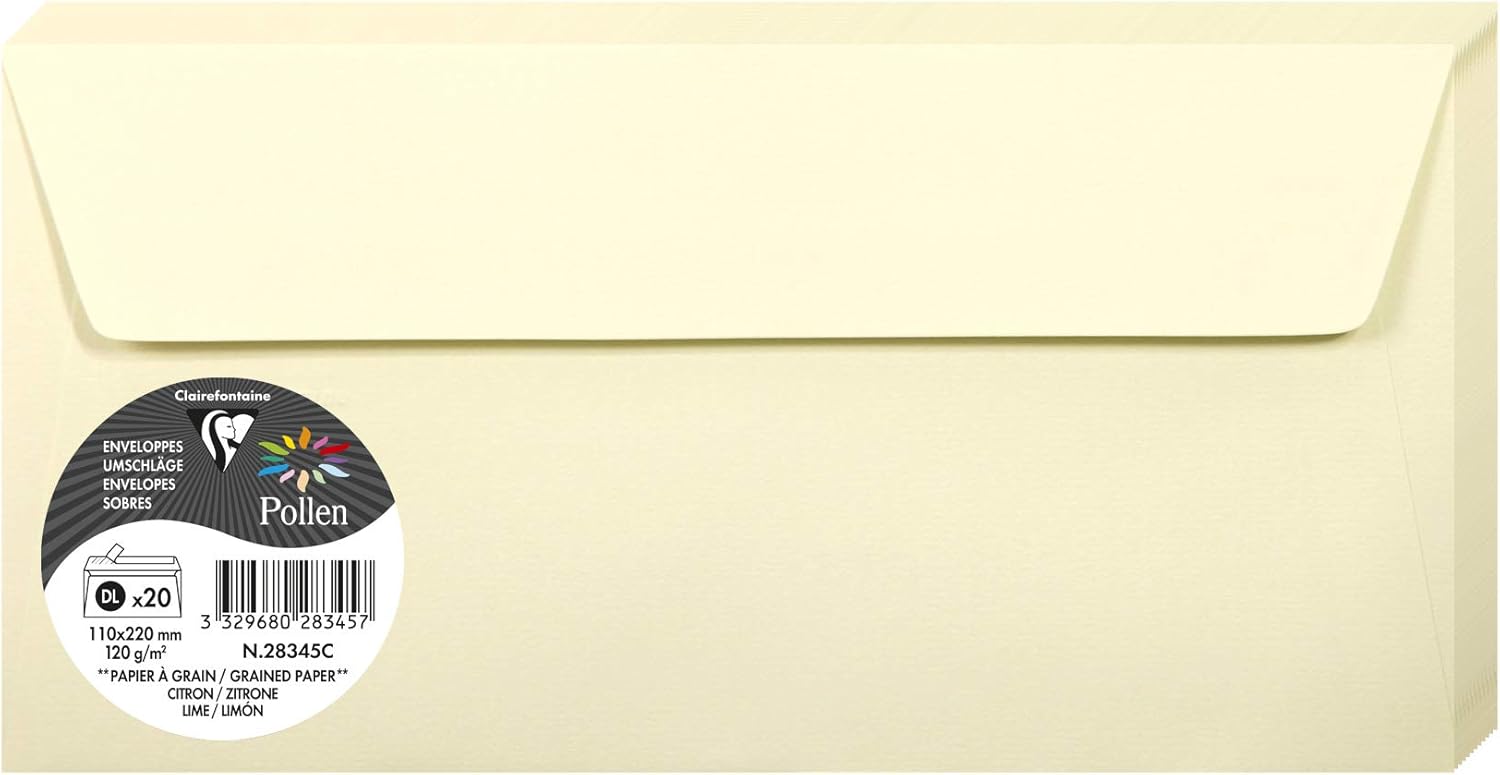 Clairefontaine, Ref 28345C, Pollen Grain Adhesive Envelopes (Pack of 25 Sheets), DL (110 x 220mm) in Size, 120gsm Paper