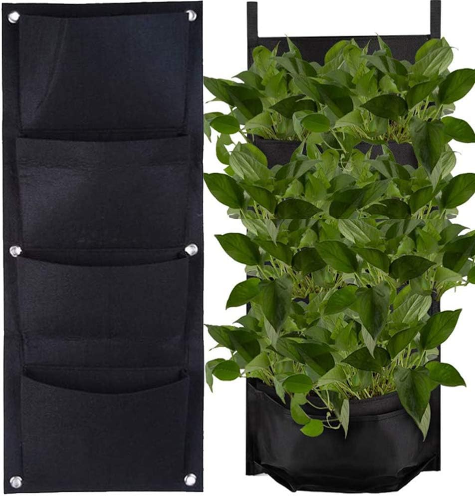 LERTREE Golden Apple 4 Pockets Garden Wall Planter Vertical Flower Plants Hanging Planting Growing Bag Pot Container 30 X 100cm