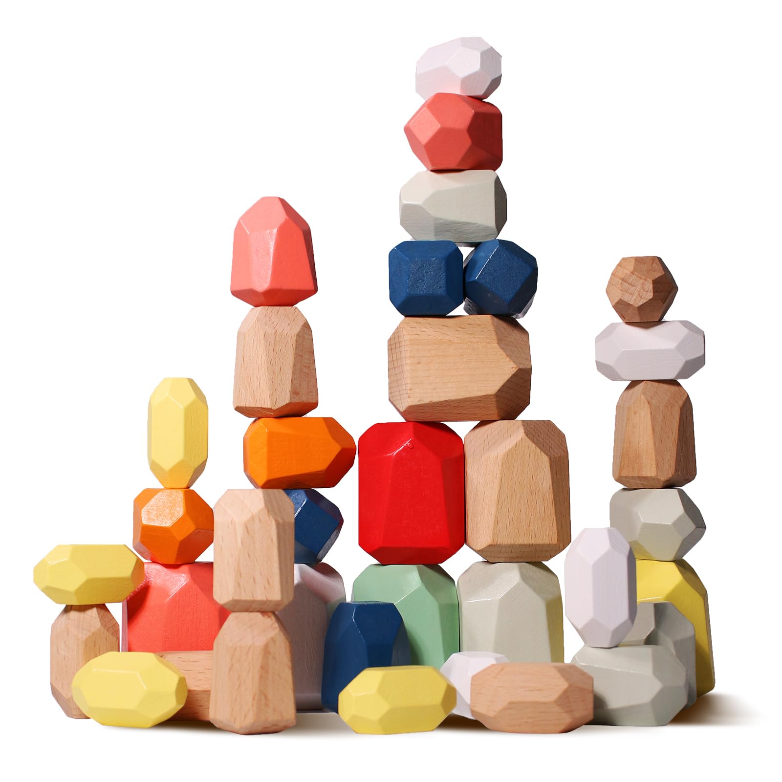 Photo 1 of 36PCS Wooden Stacking Rocks Building Blocks, Montessori Toys for 3 4 5 year old Stacking Game Sensory Preschool Learning Activities, Balancing Stones Birthday Gifts for Kids 3-5 Easter Basket Stuffers