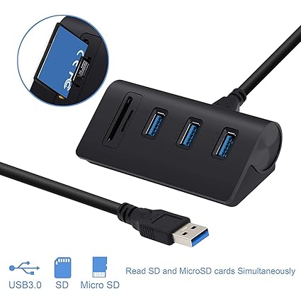 Usb 3 0 3 Port Aluminum Hub Adapter With Sd Tf Card Reader For Imac Pcs Laptops