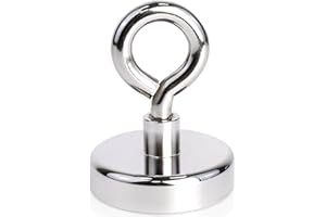 MIN CI Fishing Magnets, 1.89" (48mm) Super Strong Neodymium Fishing Magnets Lifting Eye-Bolt, 220lbs Heavy Duty Rare Earth Fishing Magnets, for Retrieving in River, Magnetic Fishing, Lifting and Pick up