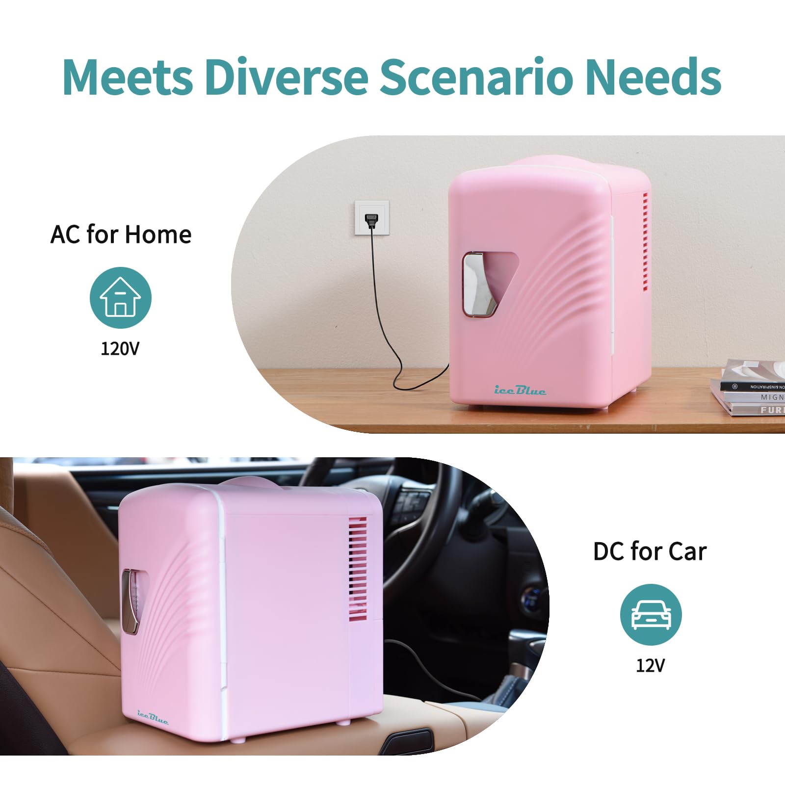 Iceblue Retro 4L/6 Can Mini Fridge,AC Plug & 12V Car Charger Small Refrigerator,Compact & Portable Mini Fridge, 4A Cooling Mini Refrigerator for Bedroom,Car,Office,Dorm,Gift - Pink