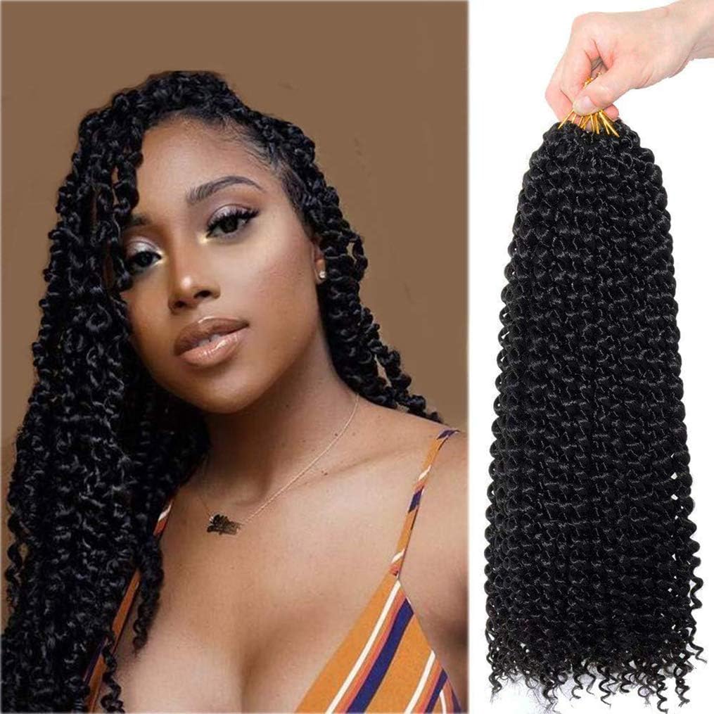 RuiFei 6 Packs Passion Twist Hair 18 Inch Water Wave Synthetic Braids for Passion Twist Crochet Braiding Hair Goddess Locs Long Bohemian Locs Hair (1B#)