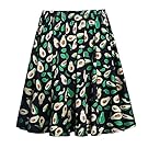 Fancyqube Women's Elastic Waist Avocado Print Flared Mini Skirt Black S