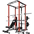 RitFit Power Cage with Optional LAT PullDown/Cable Crossover, 1000LB Squat Rack for Home & Garage Gym, with Weight Storage Rack and More Training Attachments, ASTM-Certified