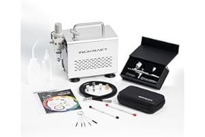 InoKraft Airbrush Kit with Air Compressor- 1/6 HP Quiet Air Compressor, Gravity Airbrush with 3 Tips 0.2, 0.3 & 0.5 mm- Hose, Holder, How-To Guide- Airbrush Paint Set for Model Painting, kids gifts