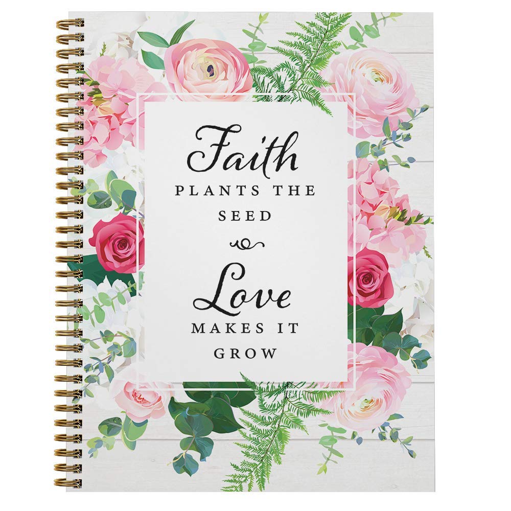 Softcover Faith and Love 8.5" x 11" Spiral Notebook/Journal, 120 College Ruled Pages, Durable Gloss Laminated Cover, Gold Wire-o Spiral. Made in the USA