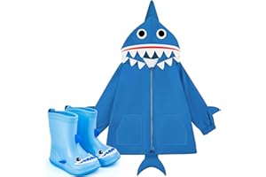 Twistover 2 Pcs Toddler Raincoat Rain Boots Set Kids Baby Cartoon Hoodie Zipper Jacket Short Rain Shoes for Little Boys Girls