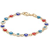 Barzel 18K Gold Plated Multicolored Evil Eye Bracelet for Women - Made in Brazil