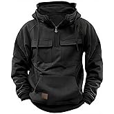 Drantren Cargo Hoodies for Men Tactical Sweatshirt Quarter Zip Cargo Pullover Hoodies Workout Gym Men Fashion Outdoor Hoodie