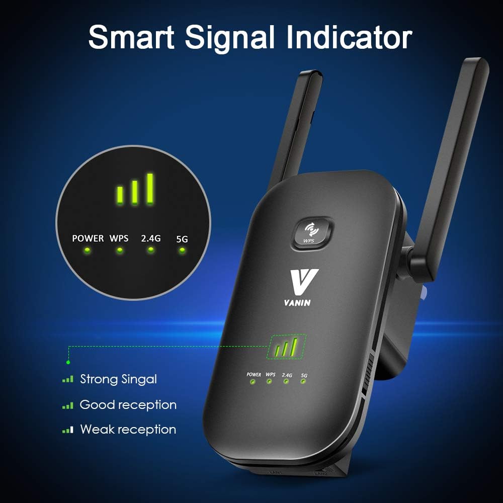 WiFi Range Extender -1200Mbps WiFi Repeater Wireless Signal Booster 2.4 & 5GHz Dual Band WiFi Extender with 2 Gigabit Ethernet Port, AP & Router Mode, 360°Full Coverage, Simple Setup: Electronics