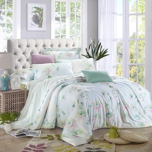 CUSHIONLIU Pure Silk Sheets for Rural Bed Duvet Cover Double Day Bed Mikasa Jade blue heart Queen(5 -foot) bed