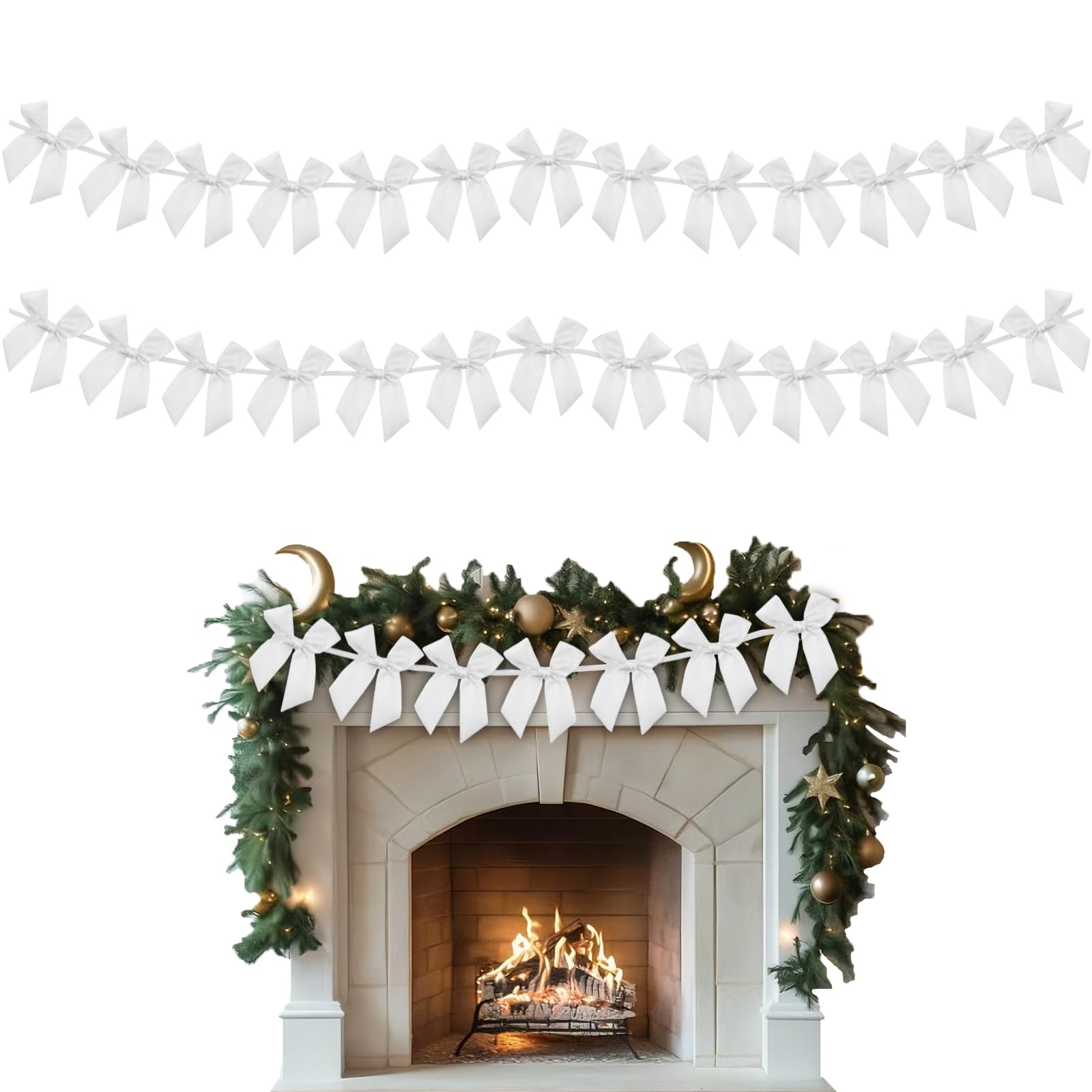 Photo 1 of 2 Pcs White Bow Garland Banner Decorations,Bow Party Decor Garland Banner for Birthday Baby Showers Weddings Bridal Showers Engagements Christmas Valentine's Day Decorations (White)