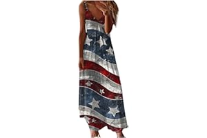 hlysgo Womens Summer Dresses 2024 Trendy Stars Stripes Sleeveless Spaghetti Straps Maxi Dress 4th of July Patriotic Sundress