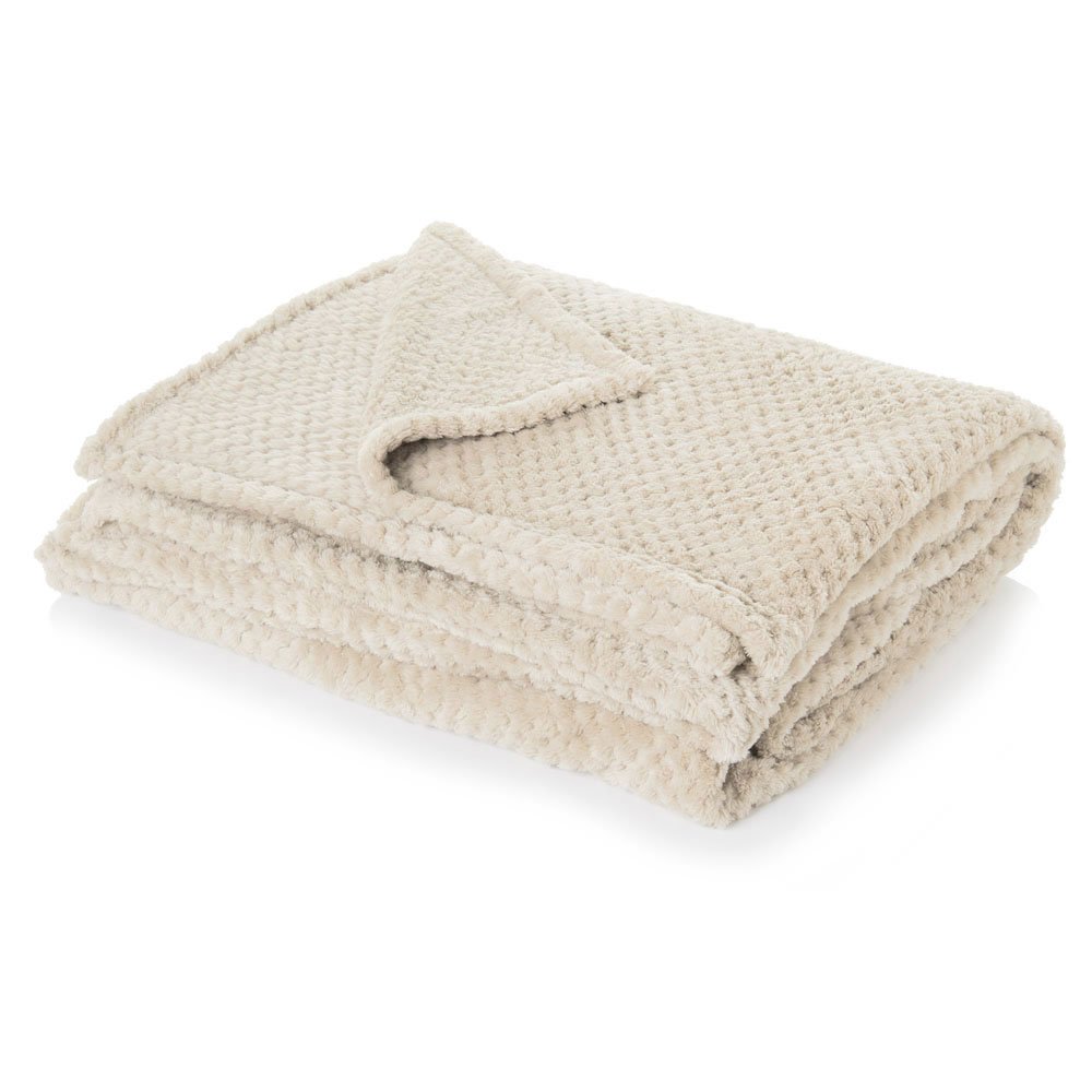 Dreamscene Throws for Sofas Cream Blanket, Soft Cosy Warm Honeycomb Waffle Mink Fleece Blanket for Bed Settee Large Sofa Throw Fluffy King Size Blankets Faux Fur Throw, 200 x 240cm