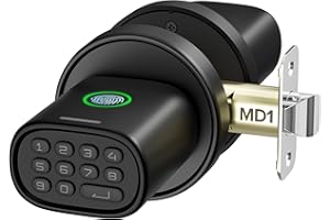 ThorBolt Fingerprint Door Knob, Keyless Door Knob with Keypad Biometric Electronic Thumbprint, Auto-Lock for Interior Doors for Bedroom, Home, Office, Garage, 4xAA Alkaline (NOT Included), MD1 Black