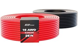 GS Power 50ft CCA 16 Gauge Wire Automotive, 25ft Red & 25ft Black, 16 AWG 12v, Speaker Electrical Wire Low Voltage Primary for Car Stereo Audio Video Trailer Harness Hookup Wiring DIY