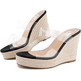 VARECOLA Espadrille Wedge Sandals for Women, Open Toe Platform Slides | Clear Sandals for Women or Woven Strap Styles with Open Toe and High Wedge Heel for Vacation, Beach and Party Wear