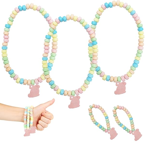 FRUIDLES EASTER BUNNY CANDY BRACELET & NECKLACE, MULTICOLOR FRUIT-FLAVORED CHEWABLES FOR PARTY FAVORS (24-PACK)