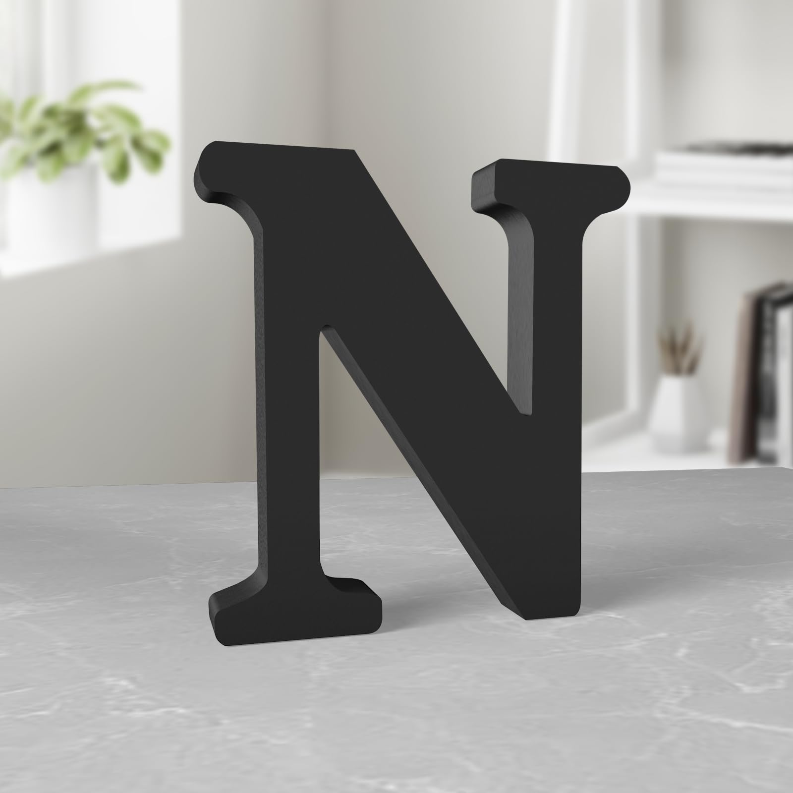 Aruatu 6 Inch Black Wood Letters Unfinished Wood Letters for Wall Decor Decorative Standing Letters Slices Sign Board Decoration for Craft Home Party Projects (N)