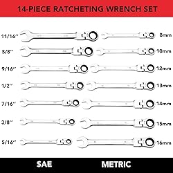 PIONEERWORKS Flex Head Ratcheting Wrench Set, SAE