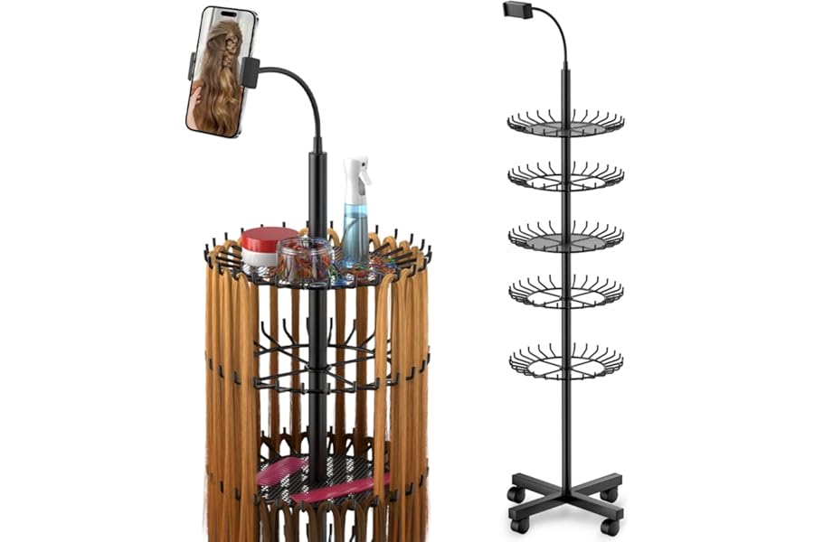 VIFOCUFY Braiding Hair Rack Standing Hair Extension Holder – 140 Pegs Braiding Hair Rack & Divider Stand with Phone Holder for Displaying and Separating Hair