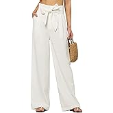 AVICHIC Women Linen Pants 2025 Paperbag Wide Leg Dress Pants High Waisted Work Slacks Tie Knot with Pockets 28"/30"/ 32"