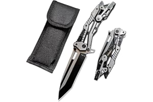 DOOM BLADE Gifts for Men Pocket Knife, Folding Knives with Pocket Clip 3.35 inches Blade Length Stainless Steel Blade with Mechanical Steel Handle ,Mechanical Folding Design for Outdoor,Camping (Black and Silver)