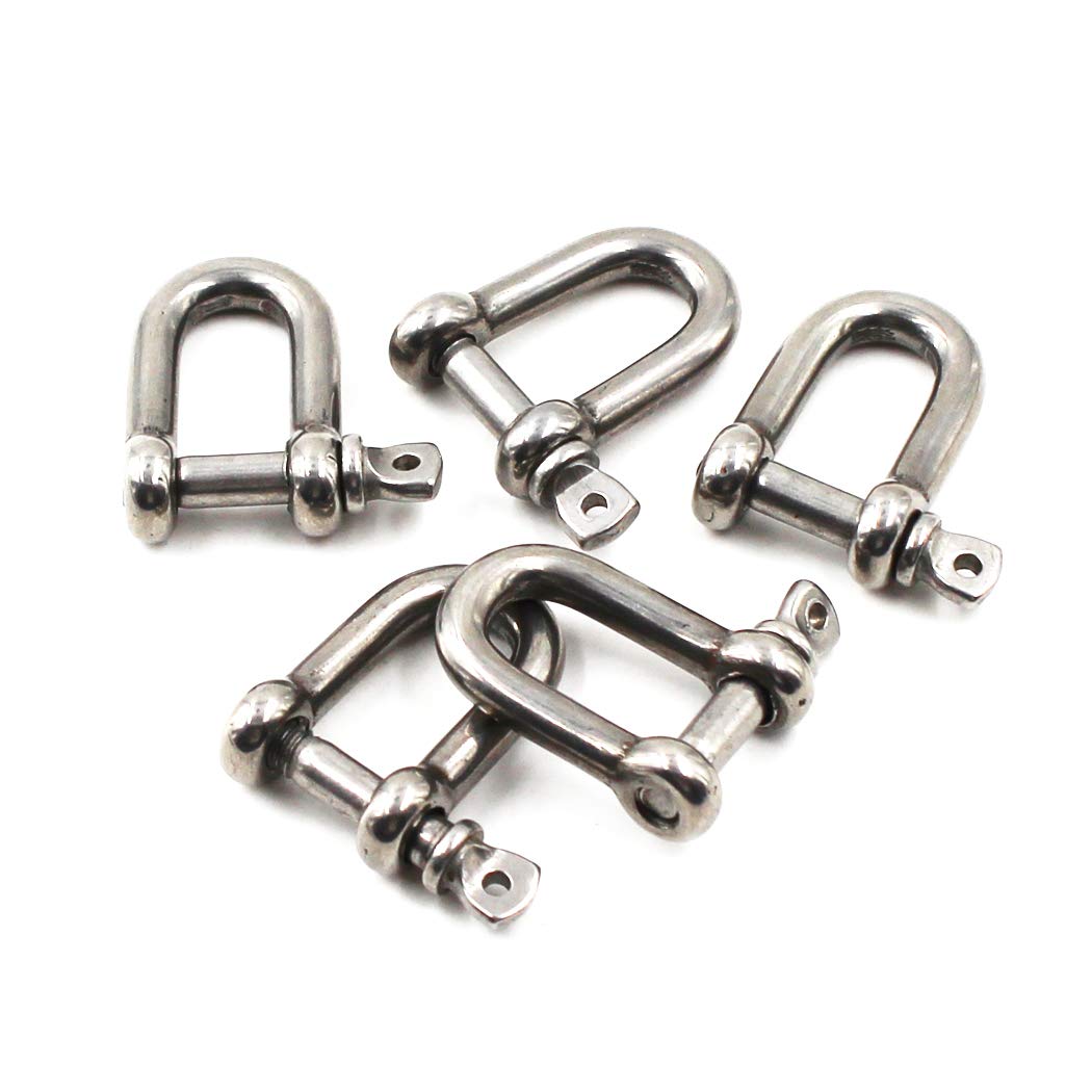 5/16" M8 304 Stainless Steel D Ring Shackle Lock for Heavy Duty Construction,Vehicle Recovery, Hauling (5PCS)