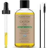 Majestic Pure Castor Oil with Applicator - 100% Pure & Natural - Premium Grade, Cold Pressed, Hexane Free - Hair, Eyelashes, Eyebrows, Nails - Moisturizing & Nourishing - 4 Fl Oz