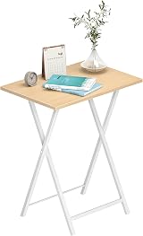 HOOBRO Side Table 2 Set Folding TV Tray Table Industrial Metal Frame Natural view 9