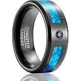 SOXEMAN | Interrupted Halo Band - 8mm Wide Black Tungsten Wedding Ring with Blue Zirconia