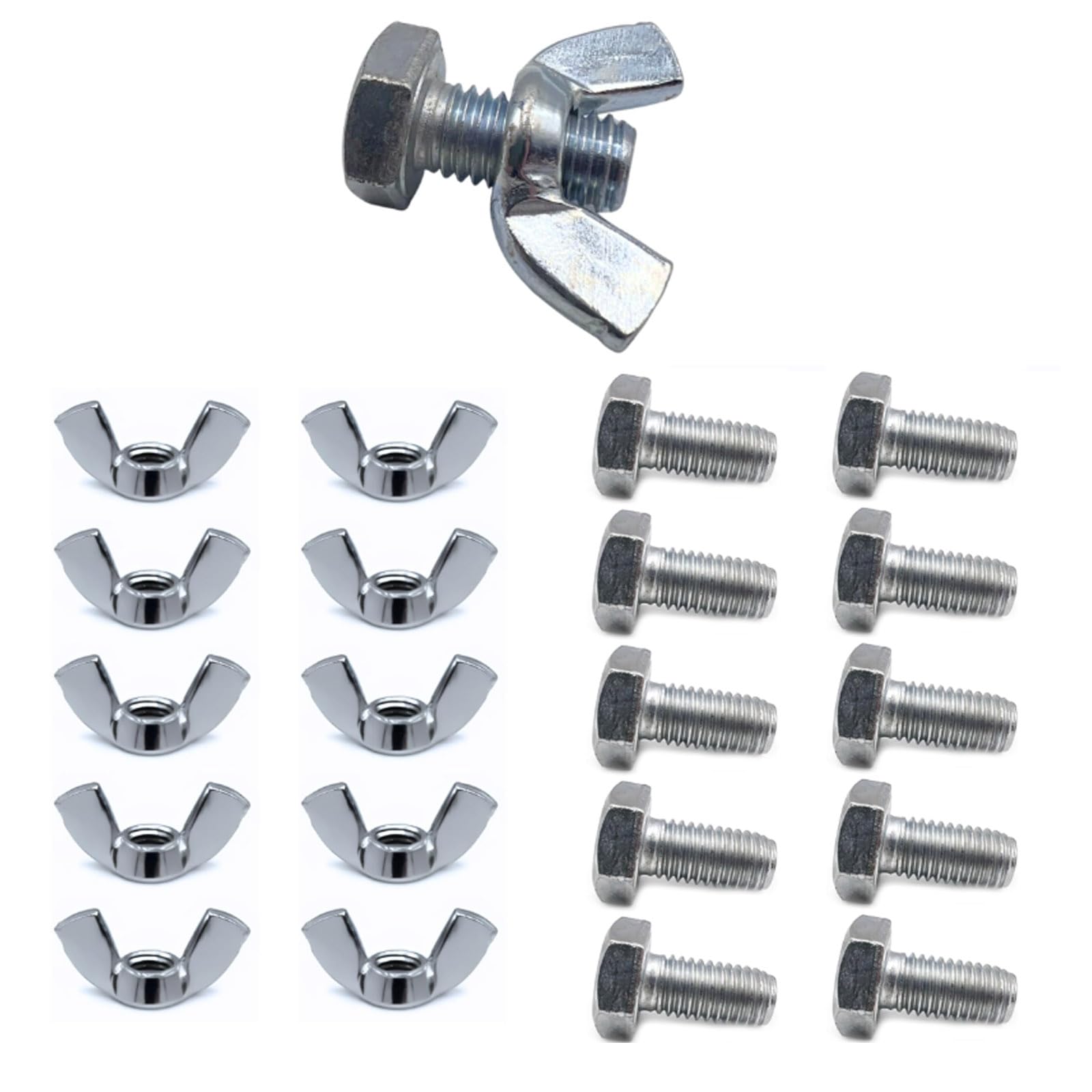 TOP-VIGOR 10Pcs Wing Nut & Bolt, M10*20mm Butterfly Wing Screws, Zinc Plated Threaded Design Screw Bolts, WingNuts & Hexagonal Bolts for DIY Projects, Industry Mechanical Work, Secure Fastening