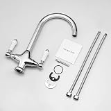 Funime Traditional Kitchen Sink Mixer Tap Ceramic Dual Lever 1 Hole Brass Chrome view 8