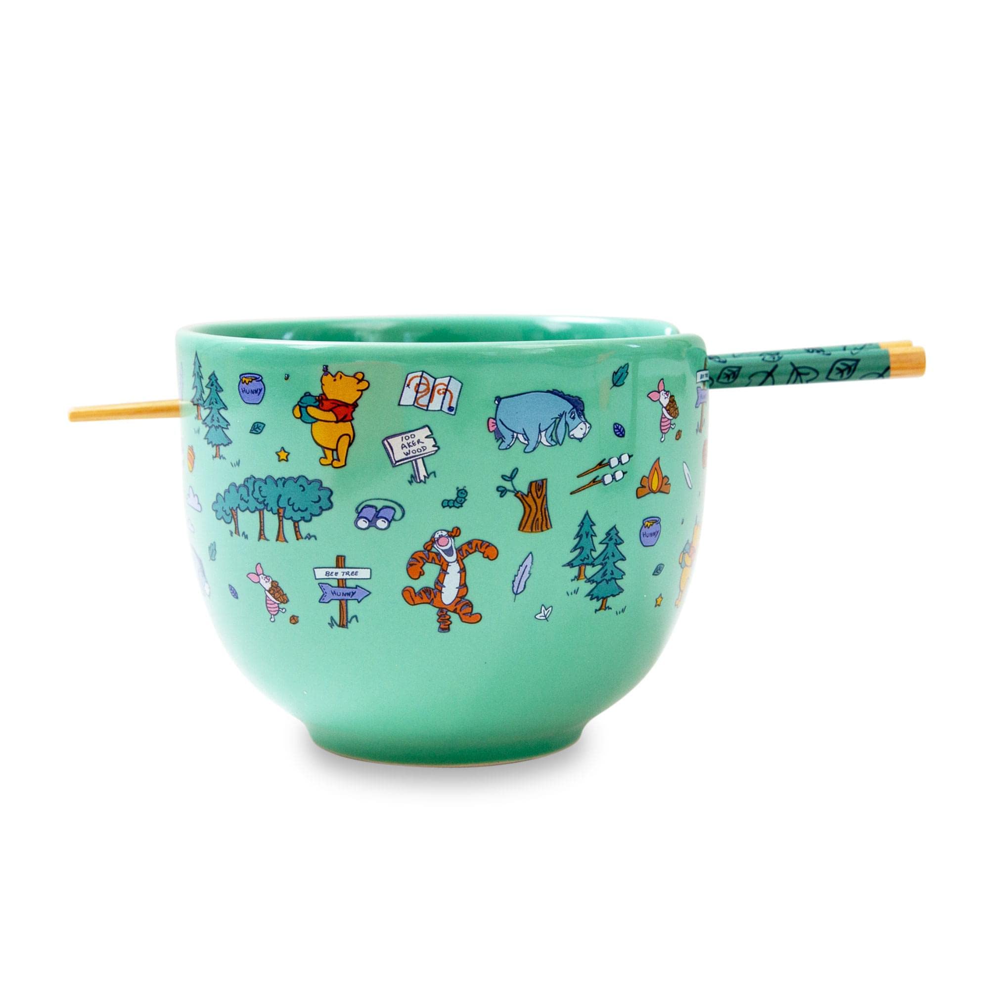 Toynk Disney Winnie The Pooh Allover Icons 20-Ounce Ramen Bowl and Chopstick Set
