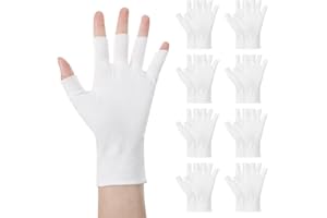 Heclia 8 Pairs White Cotton Moisturizing Gloves Fingerless Touchscreen Moisturizing Gloves for Dry Hands Sleeping, Cotton Quilting Glove, Size M, Eczema Glove for Men and Women 7.09×4.33 inches