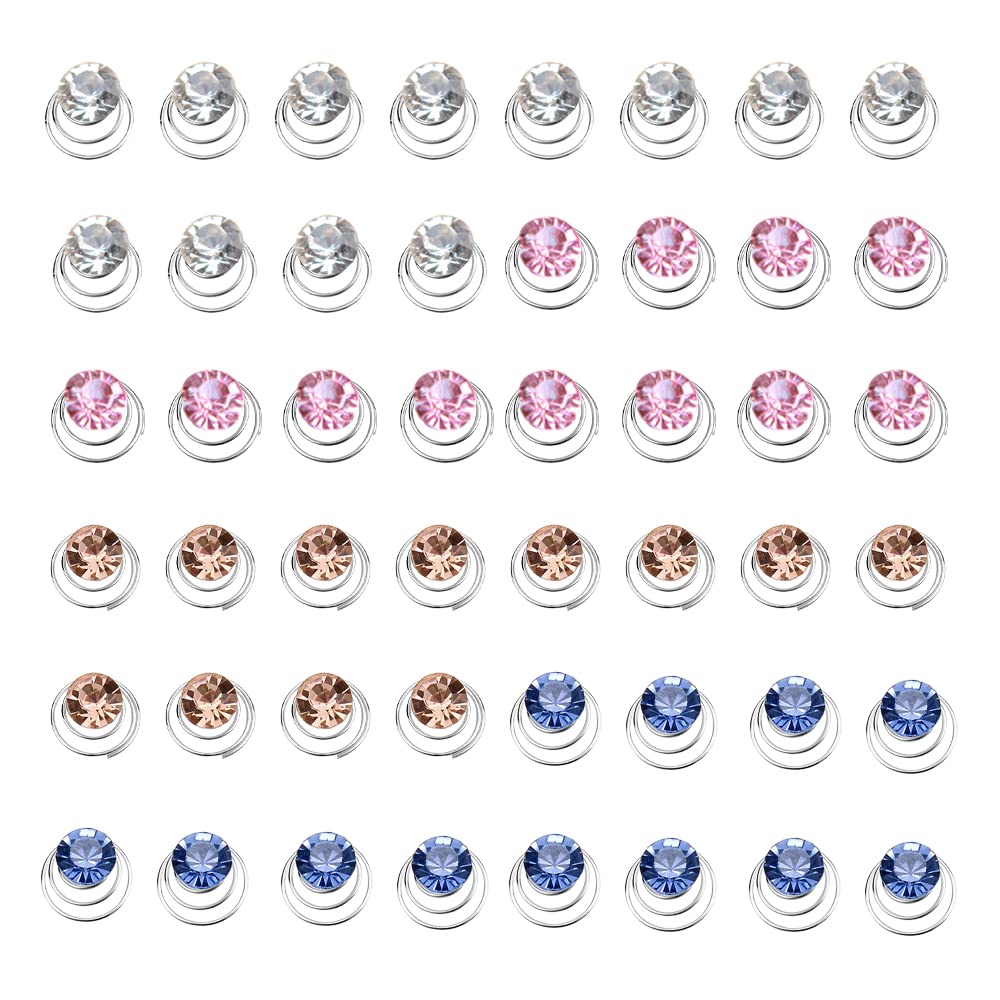 48 Pcs Spiral Twist Hair Pins - Metal Bridal Hair Clips With Crystal Pearls - 0.5in Hair Coils Accessories for Women Girl Wedding