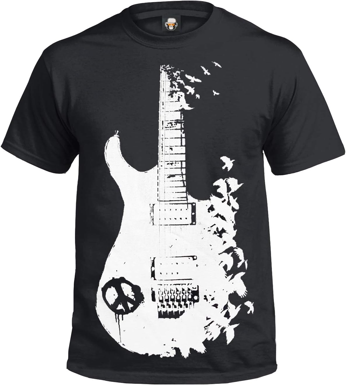 Band Guitar Black T Shirt Banksy Metal Peace Music Crow Goth Tattoo Tee Gift Top