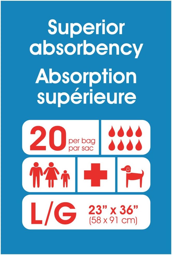 UltraBlok Disposable Incontinence Underpads for Bed + Furniture, White/Blue, Large 23" x 36", 20 CT: Health & Personal Care