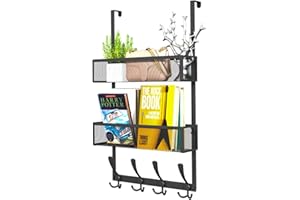 Kaiferty Over The Door Hooks Organizer,Coat Rack with 12 Hooks and 2 Mesh Baskets,Back of Door Storage Organizer for Bathroom,Bedroom,Kitchen,Office(Black)