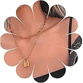 Yheakne Punk Layered Lock Choker Necklace Gold Padlock Pendant Necklace Chunky Paper Clip Chain Necklace Vintage Statement Necklace Chain Jewelry for Women